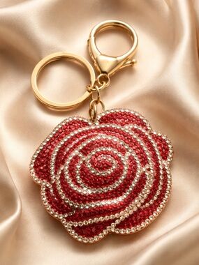 Gold-Tone Red Crystal Rose Keychain